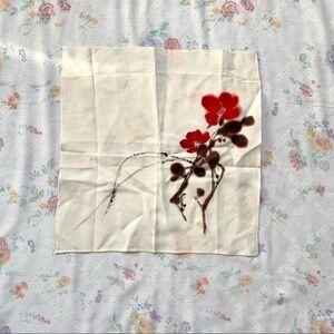 FREE WITH PURCHASE Silky Floral Printed White Square Handkerchief Scarf